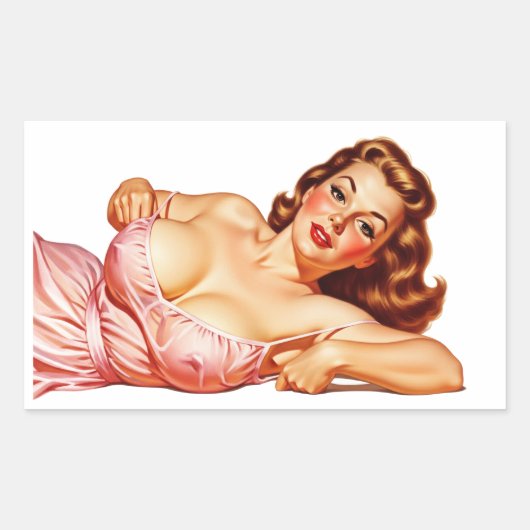 Retro Old School Pin-up meisje Art Rechthoekige Sticker (Voorkant)