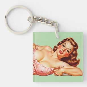 Retro Old School Pin-up meisje Art Sleutelhanger