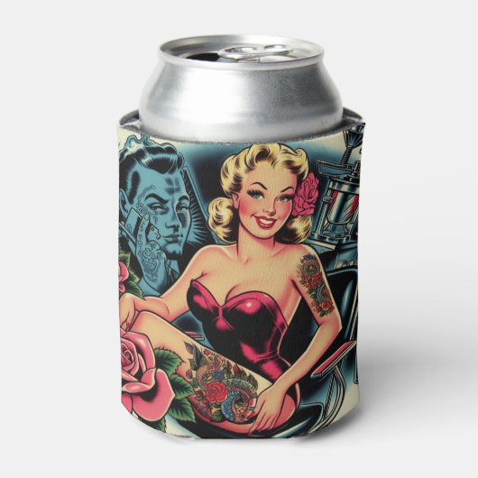 Retro Old School Tattoo Pin Up Blikjeskoeler (Blikje Voorkant)