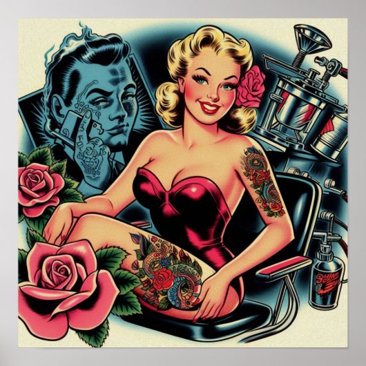 Retro Old School Tattoo Pin Up Poster (Voorkant)