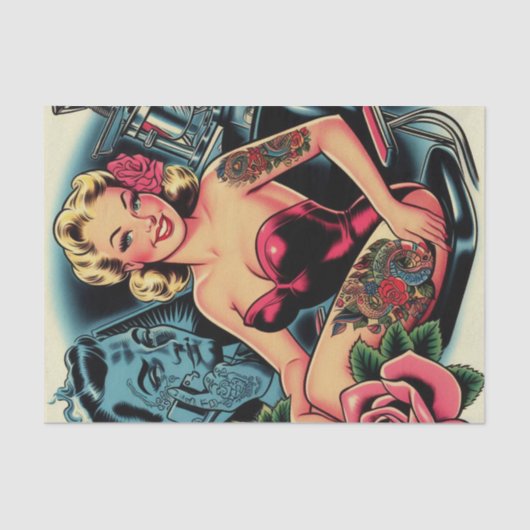 Retro Old School Tattoo Pin Up Tissuepapier (Voorkant)