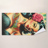 Retro Old School Tattoo Pinup Badhanddoek (Badhanddoek)