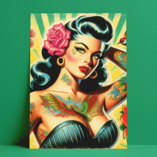 Retro Old School Tattoo Pinup Briefkaart