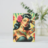 Retro Old School Tattoo Pinup Briefkaart (Staand voorkant)
