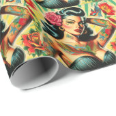 Retro Old School Tattoo Pinup Cadeaupapier (Rol Hoek)