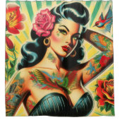 Retro Old School Tattoo Pinup Douchegordijn (Voorkant)