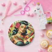 Retro Old School Tattoo Pinup Papieren Bordje (Feest)