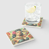 Retro Old School Tattoo Pinup Stenen Onderzetter (Zijkant)