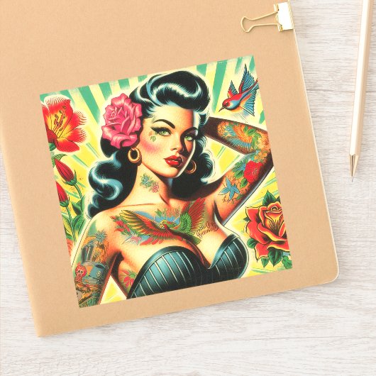 Retro Old School Tattoo Pinup Sticker (Notitieboek)