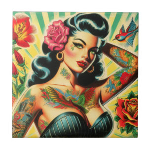Retro Old School Tattoo Pinup Tegeltje