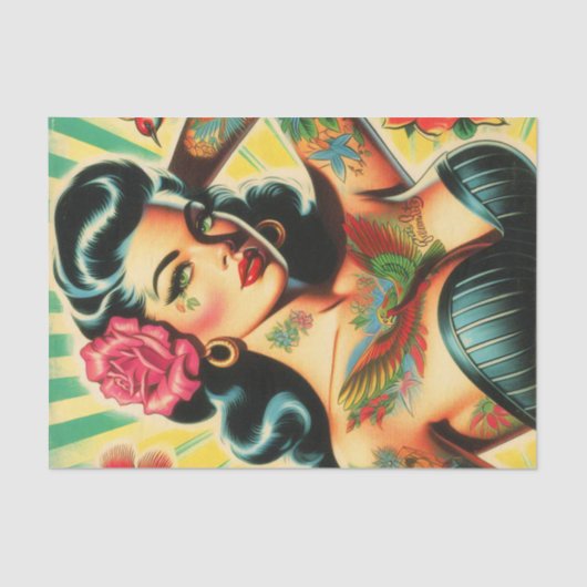 Retro Old School Tattoo Pinup Tissuepapier (Voorkant)
