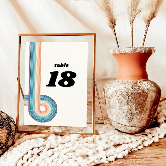  Retro Old Style 70s Wedding Table Number Kaart