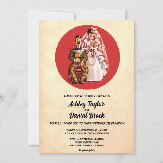  Retro Old Style Couple 50s Rustic Wedding Kaart (Voorkant)