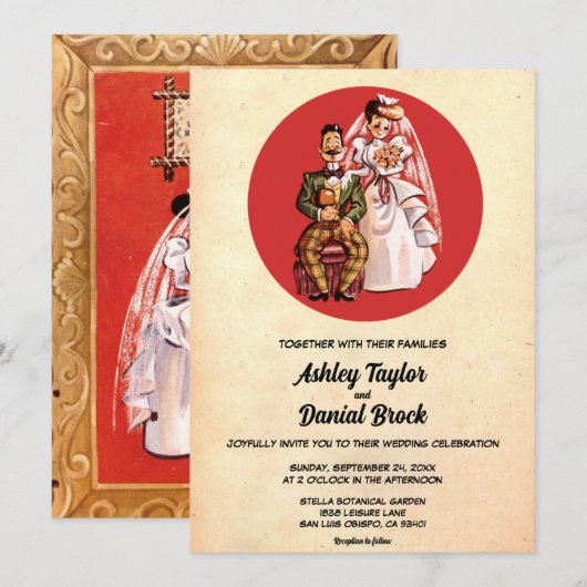 Retro Old Style Couple 50s Rustic Wedding Kaart (Voorkant / Achterkant)