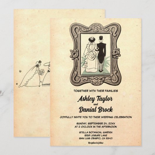  Retro Old Style Couple Comic Book Wedding Kaart (Voorkant / Achterkant)