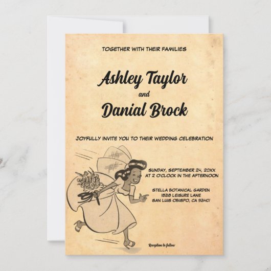 Retro Old Style Funny Bride Rustic Wedding Kaart (Voorkant)