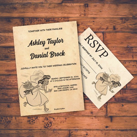 Retro Old Style Funny Bride Rustic Wedding Kaart