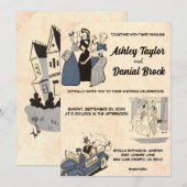  Retro Old Stylish Modern 50s Comic Wedding Kaart (Voorkant / Achterkant)