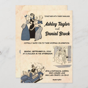 Retro Old Stylish Modern 50s Comic Wedding Kaart