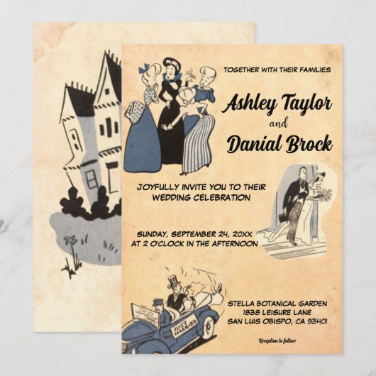  Retro Old Stylish Modern Rustic Wedding Kaart (Voorkant / Achterkant)