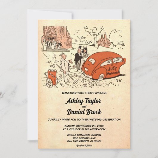  Retro Old Stylish Romantic Rustic Wedding Kaart (Voorkant)