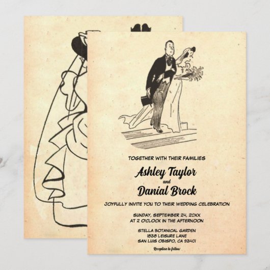  Retro Old Stylish Rustic Modern Wedding Kaart (Voorkant / Achterkant)