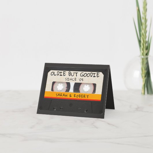 Retro Oldie Maar Goodie Cassettebandje Bruiloft Bedankkaart (Voorkant)