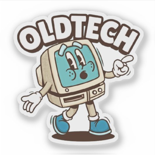 Retro OldTech Cartoon Computer Sticker (Voorkant)