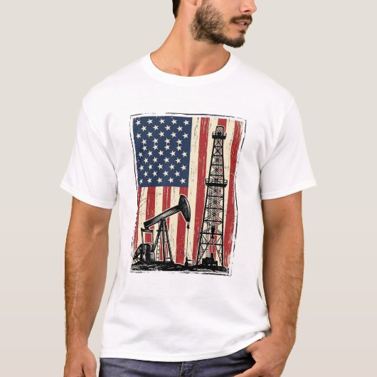 Retro Olieveld Amerikaanse Vlag Vector T-shirt Ont (Voorkant)