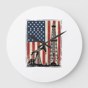 Retro Olieveld Amerikaanse Vlag Vector T-shirt Ont Grote Klok