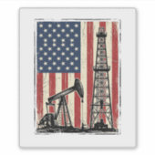 Retro Olieveld Amerikaanse Vlag Vector T-shirt Ont Sticker (Voorkant)