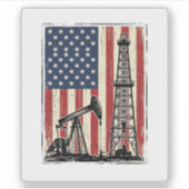 Retro Olieveld Amerikaanse Vlag Vector T-shirt Ont Sticker (Voorkant)
