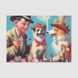 Retro olieverfschilderij Happy Dogs Tissuepapier