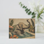 Retro olifant in het zwembad briefkaart (Staand voorkant)