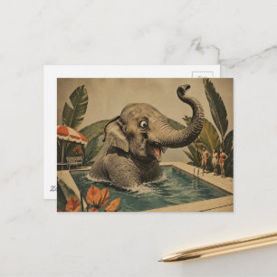 Retro olifant in het zwembad briefkaart