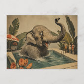 Retro olifant in het zwembad briefkaart (Voorkant)