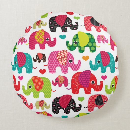 retro olifant kinderen patroon behang rond kussen (Voorkant)