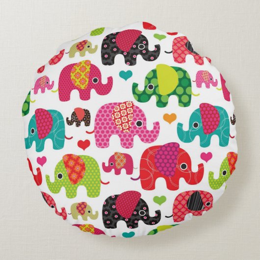 retro olifant kinderen patroon behang rond kussen (Achterkant)