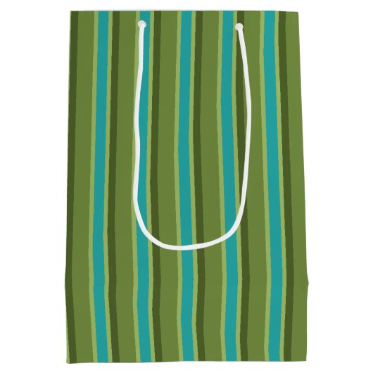 Retro Olijf Gestreepte Kerstmis Gift Bag Medium Cadeauzakje (Achterkant)