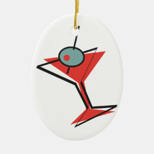 retro olijf martini keramisch ornament