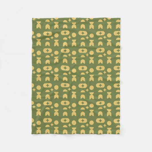 Retro Olijfgroen Abstract Geometrisch Patroon Fleece Deken (Voorkant)