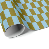 Retro Olijfgroen Blauw Aardse Checkerboard Patroon Cadeaupapier (Rol Hoek)