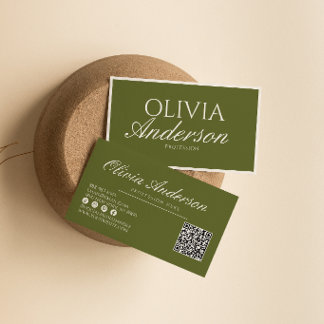Retro Olijfgroen Luxe Vintage Oud Geld QR Code Visitekaartje