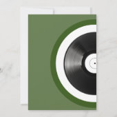 Retro  olijfgroen vinyl record bruiloft save the date (Achterkant)