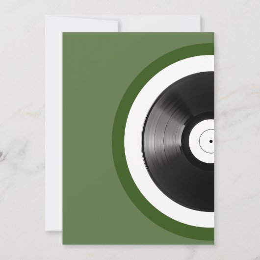 Retro  olijfgroen vinyl record bruiloft save the date (Achterkant)