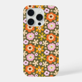 Retro olijfgroene abstracte bloemstukken  iPhone 15 pro case