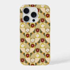 Retro olijfgroene abstracte geometrische met bloem iPhone 15 pro case