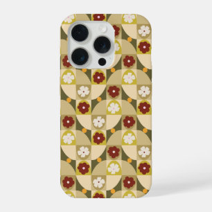 Retro olijfgroene abstracte geometrische met bloem iPhone 15 pro case