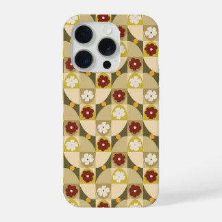 Retro olijfgroene abstracte geometrische met bloem iPhone 15 pro case