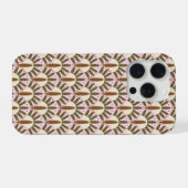 Retro olijfgroene schelpenbladerenpatroon iPhone hoesje (Achterkant horizontaal)